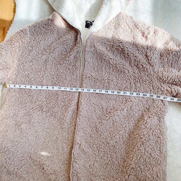 Hooded Reversible Soft Sherpa Teddy Bear Sweater Coat, Pink/White, Size 2X/3X - Picture 8 of 9